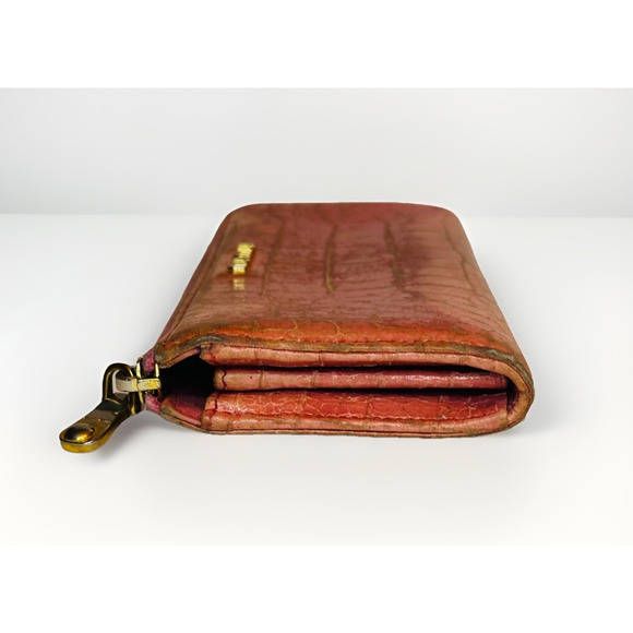 Miu Miu Pink Croc Embossed Leather Zip Around Wallet Authentic - Picture 6 of 13